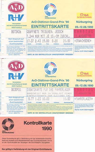 Eintrittskarten AvD oldtimer Grand Prix 1990